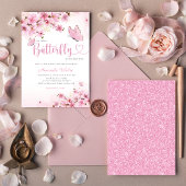 Invitation Baby shower moderne Boho rose floral papillon fill