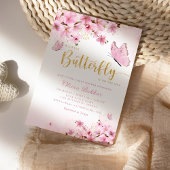 Invitation Baby shower moderne Boho rose floral papillon fill