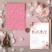 Invitation Baby shower moderne Boho rose floral papillon fill