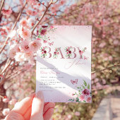 Invitation Baby shower moderne Boho rose floral papillon fill