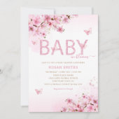 Invitation Baby shower moderne Boho rose floral papillon fill (Devant)