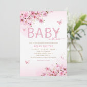 Invitation Baby shower moderne Boho rose floral papillon fill (Debout devant)