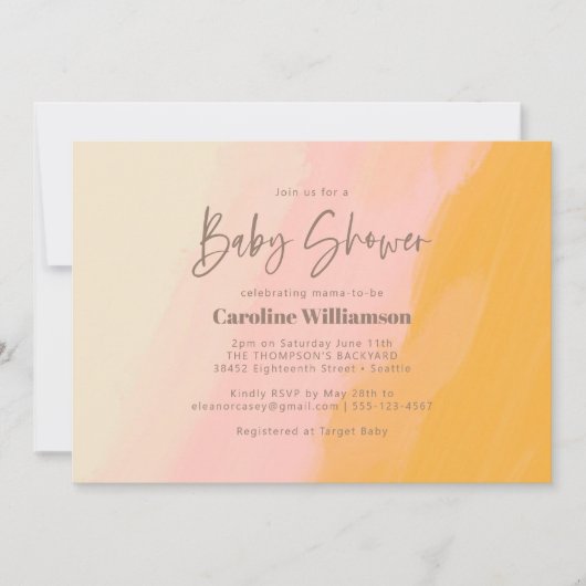 Invitation Baby shower moderne Boho rose jaune mignon Script (Devant)