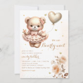 Invitation Baby shower moderne Boho Teddy Bear Balloon Girl (Devant)