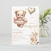Invitation Baby shower moderne Boho Teddy Bear Balloon Girl (Debout devant)