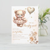Invitation Baby shower moderne Boho Teddy Bear Balloon Girl (Debout devant)