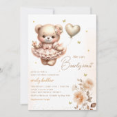 Invitation Baby shower moderne Boho Teddy Bear Balloon Girl (Devant)