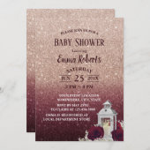 Invitation Baby shower moderne Bourgogne & Rose Gold Lanterne (Devant / Derrière)