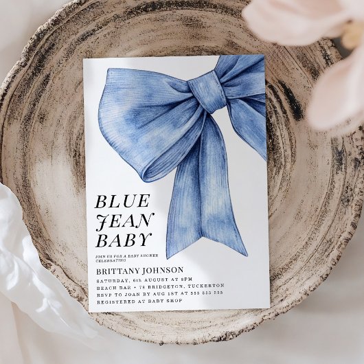Invitation Baby shower moderne Bow Denim