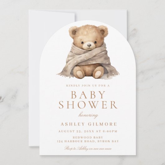 Invitation Baby shower moderne Brown d'ours en peluche (Devant)
