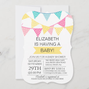 Invitation Baby shower moderne Bunting Jaune Genre Neutre
