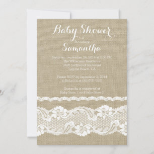 Invitation Baby shower moderne Burlap & Lace