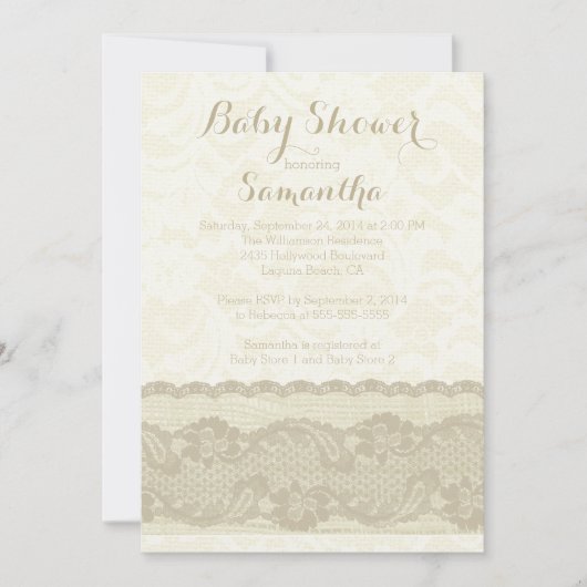 Invitation Baby shower moderne Burlap & Lace (Devant)