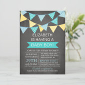 Invitation Baby shower moderne Chalkboard Bunys Boys (Debout devant)