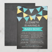 Invitation Baby shower moderne Chalkboard Bunys Boys (Devant / Derrière)