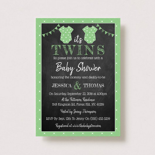 Invitation Baby shower moderne Chalkboard Neutral Twins