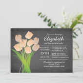 Invitation Baby shower moderne Chalkboard Peach Tulip Girls (Debout devant)