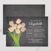 Invitation Baby shower moderne Chalkboard Peach Tulip Girls (Devant / Derrière)