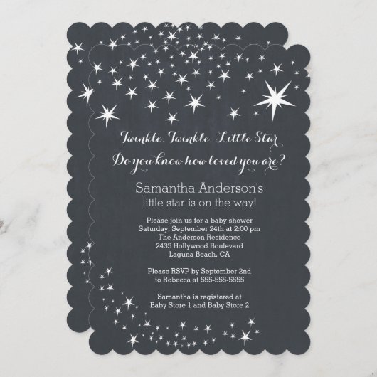 Invitation Baby shower moderne Chalkboard Star (Devant / Derrière)