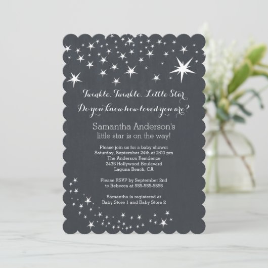 Invitation Baby shower moderne Chalkboard Star (Debout devant)
