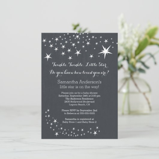 Invitation Baby shower moderne Chalkboard Star (Debout devant)