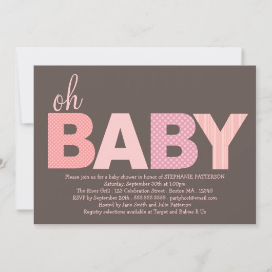 Invitation Baby shower moderne chatouillé de bébé de rose oh (Devant)