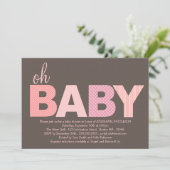 Invitation Baby shower moderne chatouillé de bébé de rose oh (Debout devant)