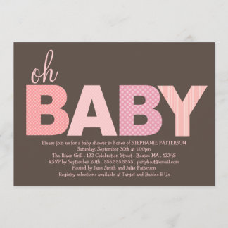 Invitation Baby shower moderne chatouillé de bébé de rose oh