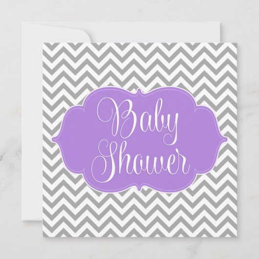 Invitation Baby shower moderne Chevron Purple Grey Girl (Devant)