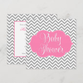 Invitation Baby shower moderne Chevron rose Grey Girl (Devant / Derrière)
