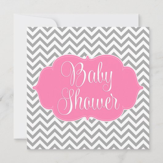Invitation Baby shower moderne Chevron rose Grey Girl (Devant)