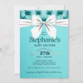 Invitation Baby shower moderne Chic Bow Aqua Blue Tiffany (Devant)
