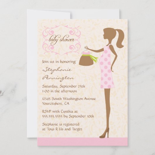 Invitation baby shower moderne chic rose et marron (Devant)