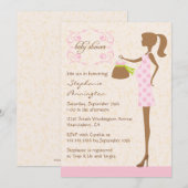 Invitation baby shower moderne chic rose et marron (Devant / Derrière)