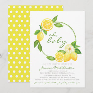 Invitation Baby shower moderne Citron jaune Citrus Polkadot
