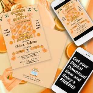 Invitation Baby shower moderne Citrus Orange Little Cutie