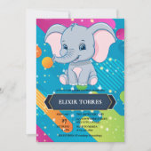 Invitation Baby shower moderne coloré Blue Elephant (Devant)