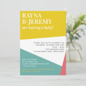 Invitation Baby shower moderne coloré géométrique Couple (Debout devant)