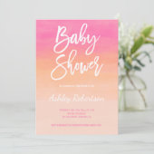 Invitation Baby shower moderne corail rose aquarelle ombre (Debout devant)