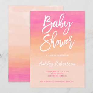 Invitation Baby shower moderne corail rose aquarelle ombre