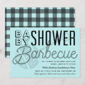 Invitation Baby shower moderne Couples Barbecue Bleu clair (Devant / Derrière)