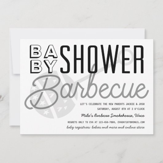 Invitation Baby shower moderne Couples Barbecue Noir & Blanc (Devant)