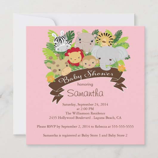 Invitation Baby shower moderne d'animaux de safari de jungle (Devant)