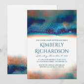 Invitation Baby shower moderne d'aquarelle de turquoise et de (Devant / Derrière)