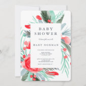 Invitation Baby shower moderne d'aquarelle rouge vert (Devant)