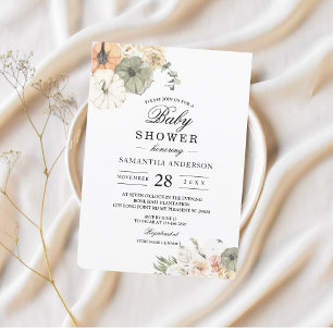 Invitation Baby Shower Moderne d'Automne Citrouille Aquarel