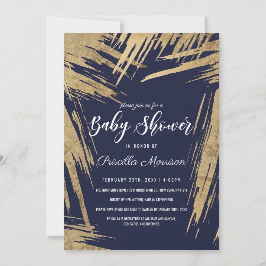 Invitation Baby shower moderne de bleu marine de traçages (Devant)