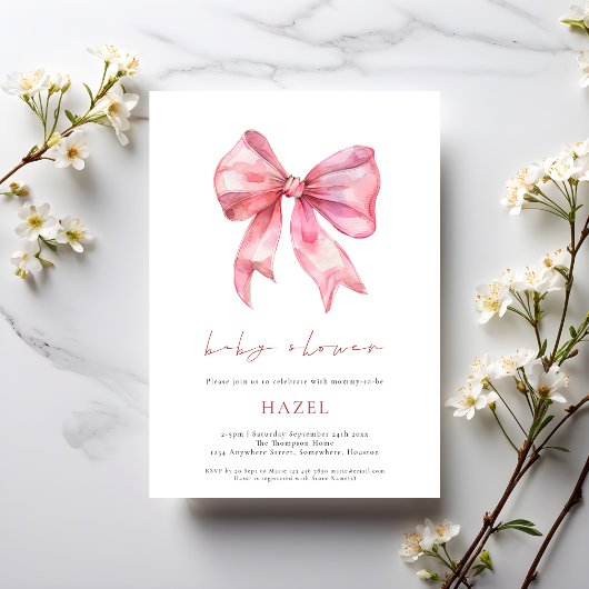 Invitation Baby shower moderne de Bow rose Script