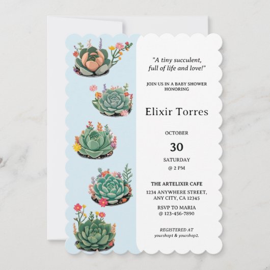 Invitation Baby shower moderne de cactus succulents (Devant)