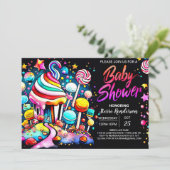 Invitation Baby shower moderne de Candyland (Debout devant)